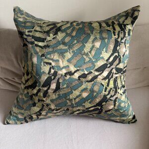 West Elm Decorative Pillow Cover – 19” Modern Abstract Pattern in Teal & Neutral